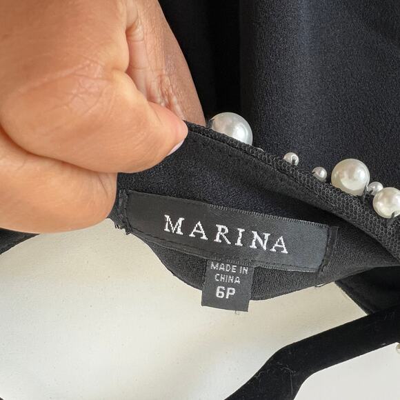 Marina Black Pearl Collar Sleeveless Stretch Sheath Dress Womens 6 Petite - Picture 10 of 14